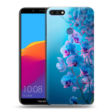Пластиковый чехол на Huawei Honor 7C Pro с принтом голубые орхидеи