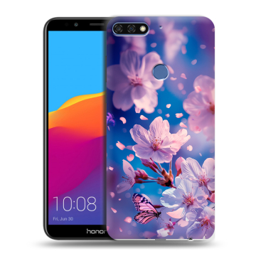 Пластиковый чехол на Huawei Honor 7C Pro с принтом цветы бабочки Пластиковый чехол на Huawei Honor 7C Pro с принтом цветы бабочки