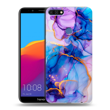 Пластиковый чехол на Huawei Honor 7C Pro с принтом синий мрамор