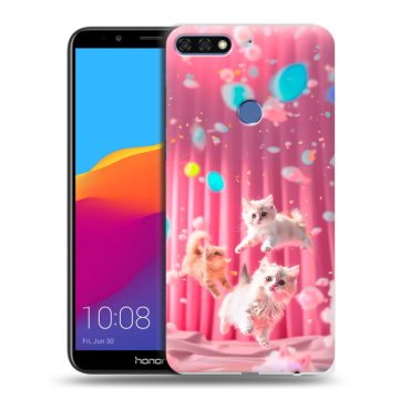 Пластиковый чехол на Huawei Honor 7C Pro с принтом милые котики Пластиковый чехол на Huawei Honor 7C Pro с принтом милые котики