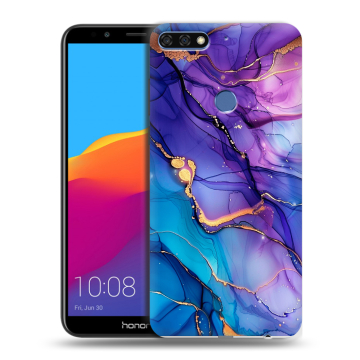 Пластиковый чехол на Huawei Honor 7C Pro с принтом синий мрамор