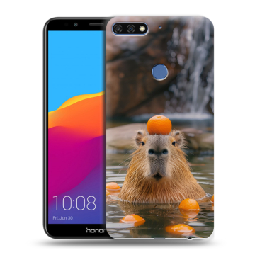 Пластиковый чехол на Huawei Honor 7C Pro с принтом Капибара с апельсином Пластиковый чехол на Huawei Honor 7C Pro с принтом Капибара с апельсином