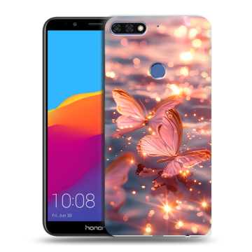 Пластиковый чехол на Huawei Honor 7C Pro с принтом бабочки розовые