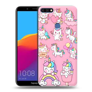 Пластиковый чехол на Huawei Honor 7C Pro с принтом Единороги и радуга Пластиковый чехол на Huawei Honor 7C Pro с принтом Единороги и радуга