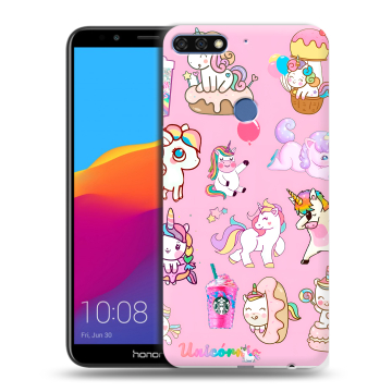 Пластиковый чехол на Huawei Honor 7C Pro с принтом розовые единороги
