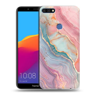 Пластиковый чехол на Huawei Honor 7C Pro с принтом розовый мрамор
