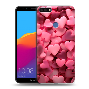 Пластиковый чехол на Huawei Honor 7C Pro с принтом розовые сердечки