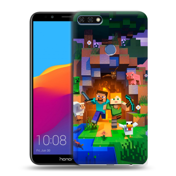 Пластиковый чехол на Huawei Honor 7C Pro с принтом Майнкрафт Minecraft