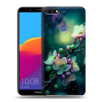 Пластиковый чехол на Huawei Honor 7C Pro с принтом Цветы и мрамор