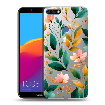 Пластиковый чехол на Huawei Honor 7C Pro с принтом Цветы паттерн Пластиковый чехол на Huawei Honor 7C Pro с принтом Цветы паттерн