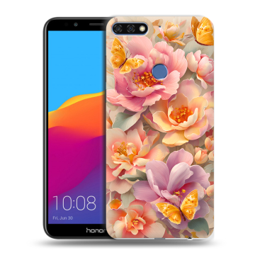 Пластиковый чехол на Huawei Honor 7C Pro с принтом Цветы и бабочки Пластиковый чехол на Huawei Honor 7C Pro с принтом Цветы и бабочки
