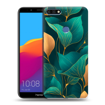 Пластиковый чехол на Huawei Honor 7C Pro с принтом Листья и золото Пластиковый чехол на Huawei Honor 7C Pro с принтом Листья и золото