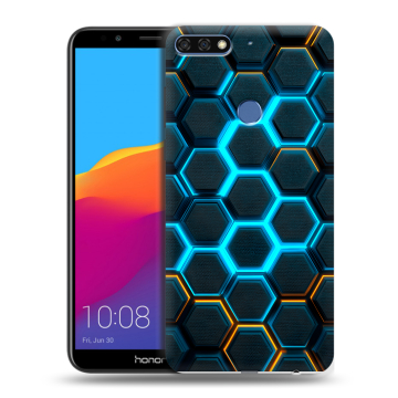Пластиковый чехол на Huawei Honor 7C Pro с принтом Неоновые соты Пластиковый чехол на Huawei Honor 7C Pro с принтом Неоновые соты