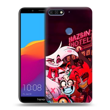 Пластиковый чехол на Huawei Honor 7C Pro с принтом Hazbin Hotel Отель Хазбин