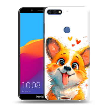 Пластиковый чехол на Huawei Honor 7C Pro с принтом корги Пластиковый чехол на Huawei Honor 7C Pro с принтом корги