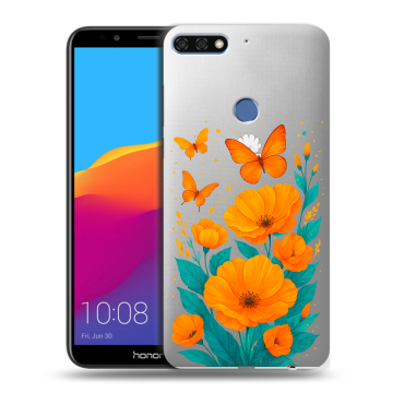 Пластиковый чехол на Huawei Honor 7C Pro с принтом цветы бабочки Пластиковый чехол на Huawei Honor 7C Pro с принтом цветы бабочки