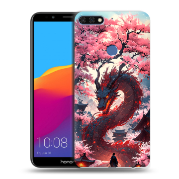 Пластиковый чехол на Huawei Honor 7C Pro с принтом Дракон Японский