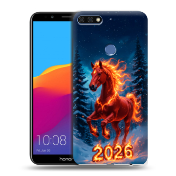 Пластиковый чехол на Huawei Honor 7C Pro с принтом Новый год коня Пластиковый чехол на Huawei Honor 7C Pro с принтом Новый год коня