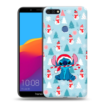 Пластиковый чехол на Huawei Honor 7C Pro с принтом Стич Новый год Пластиковый чехол на Huawei Honor 7C Pro с принтом Стич Новый год