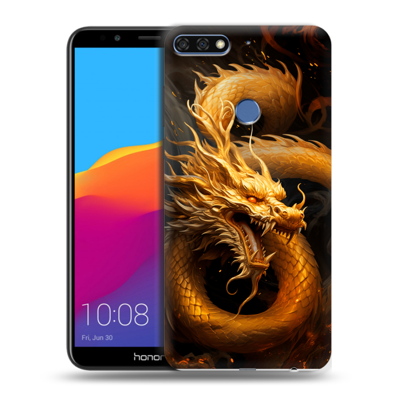 Пластиковый чехол на Huawei Honor 7C Pro с принтом Золотой дракон Пластиковый чехол на Huawei Honor 7C Pro с принтом Золотой дракон