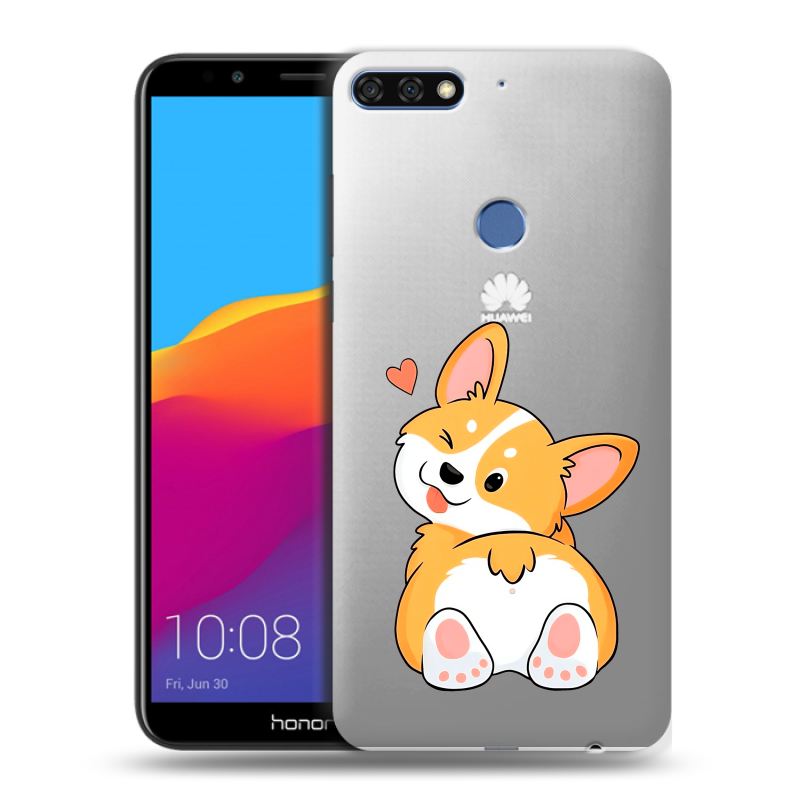 Пластиковый чехол на Huawei Honor 7C Pro с принтом Корги Пластиковый чехол на Huawei Honor 7C Pro с принтом Корги