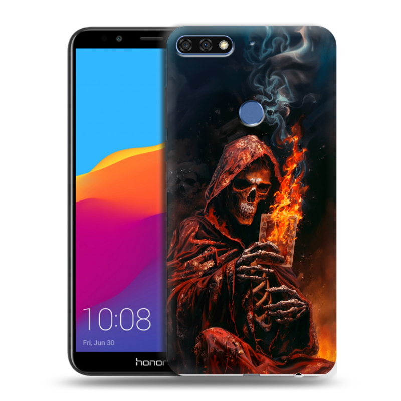 Пластиковый чехол на Huawei Honor 7C Pro с принтом Скелет и карты Пластиковый чехол на Huawei Honor 7C Pro с принтом Скелет и карты