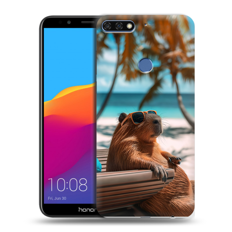 Пластиковый чехол на Huawei Honor 7C Pro с принтом Капибара Пластиковый чехол на Huawei Honor 7C Pro с принтом Капибара