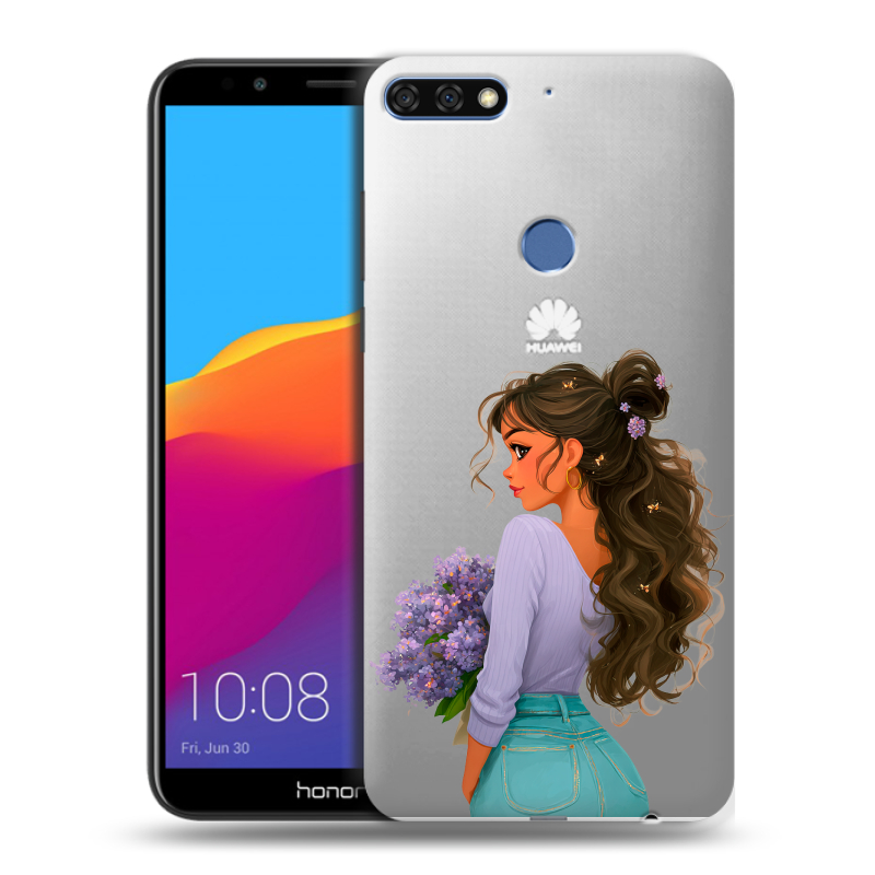 Пластиковый чехол на Huawei Honor 7C Pro с принтом девушка цветы Пластиковый чехол на Huawei Honor 7C Pro с принтом девушка цветы