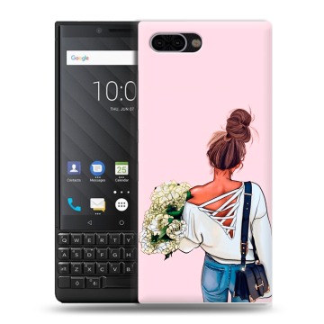 Пластиковый чехол на BlackBerry KEY2 с принтом Девушка и букет Пластиковый чехол на BlackBerry KEY2 с принтом Девушка и букет