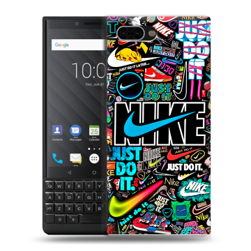 Пластиковый чехол на BlackBerry KEY2 с принтом найк nike черный Пластиковый чехол на BlackBerry KEY2 с принтом найк nike черный