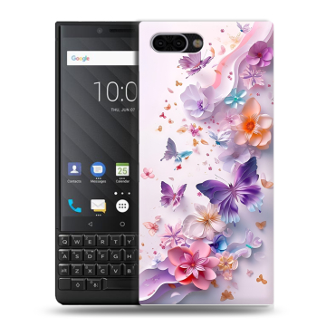 Пластиковый чехол на BlackBerry KEY2 с принтом цветы бабочки Пластиковый чехол на BlackBerry KEY2 с принтом цветы бабочки