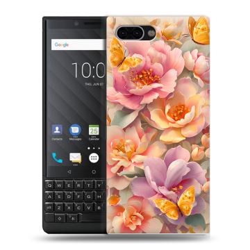 Пластиковый чехол на BlackBerry KEY2 с принтом Цветы и бабочки Пластиковый чехол на BlackBerry KEY2 с принтом Цветы и бабочки