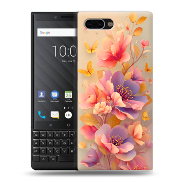 Пластиковый чехол на BlackBerry KEY2 с принтом Цветы и бабочки