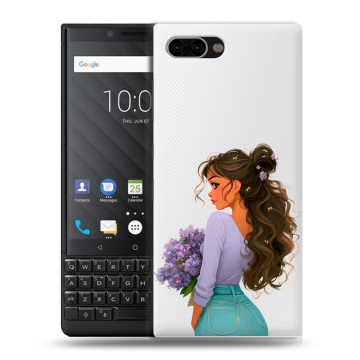 Пластиковый чехол на BlackBerry KEY2 с принтом девушка цветы