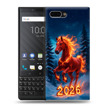 Пластиковый чехол на BlackBerry KEY2 с принтом Новый год коня