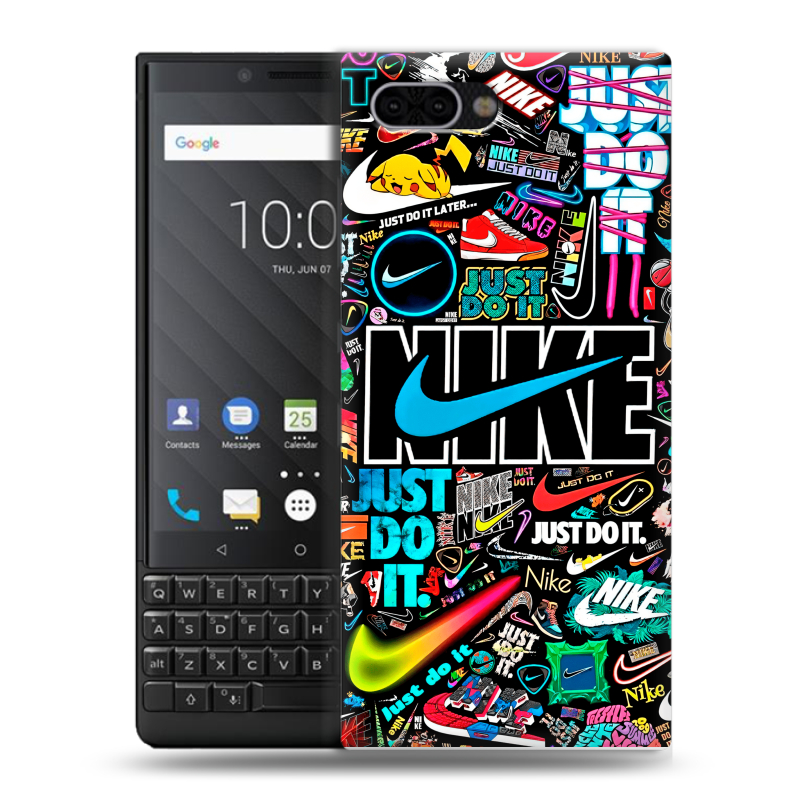 Пластиковый чехол на BlackBerry KEY2 с принтом найк nike черный Пластиковый чехол на BlackBerry KEY2 с принтом найк nike черный