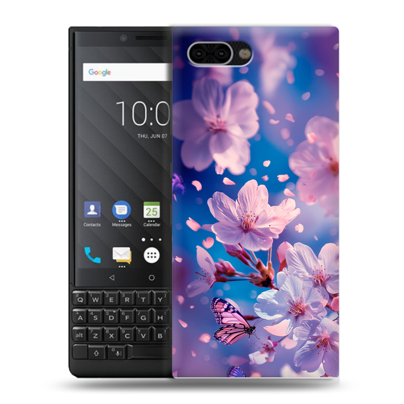 Пластиковый чехол на BlackBerry KEY2 с принтом цветы бабочки Пластиковый чехол на BlackBerry KEY2 с принтом цветы бабочки