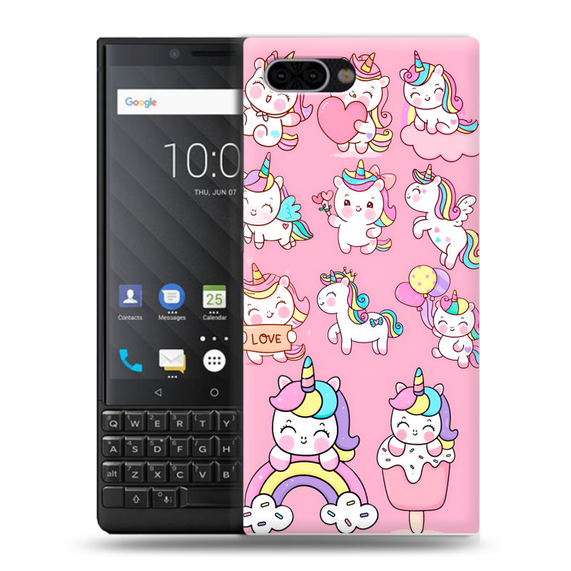 Пластиковый чехол на BlackBerry KEY2 с принтом Единороги и радуга Пластиковый чехол на BlackBerry KEY2 с принтом Единороги и радуга