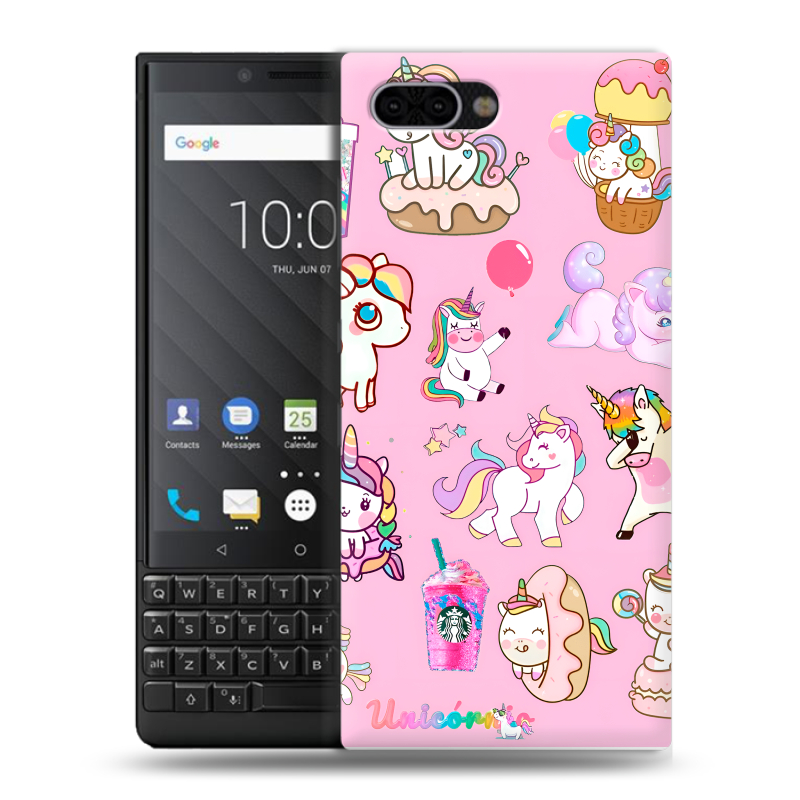 Пластиковый чехол на BlackBerry KEY2 с принтом розовые единороги Пластиковый чехол на BlackBerry KEY2 с принтом розовые единороги