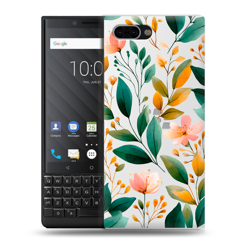 Пластиковый чехол на BlackBerry KEY2 с принтом Цветы паттерн Пластиковый чехол на BlackBerry KEY2 с принтом Цветы паттерн