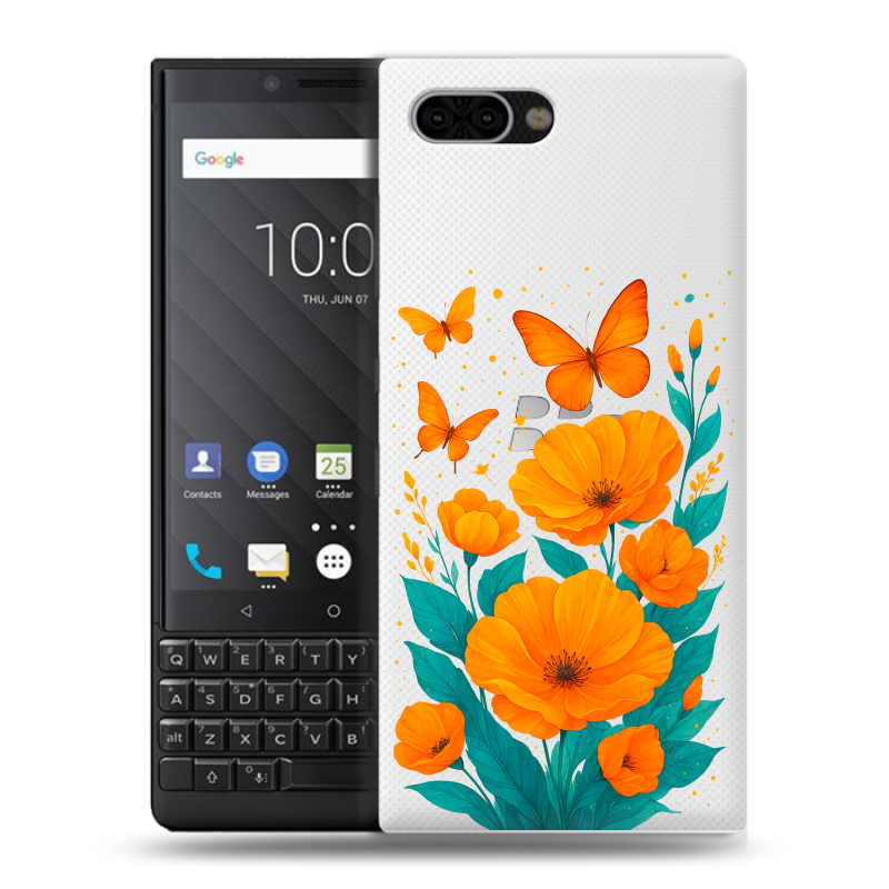 Пластиковый чехол на BlackBerry KEY2 с принтом цветы бабочки Пластиковый чехол на BlackBerry KEY2 с принтом цветы бабочки
