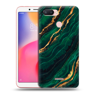 Силиконовый чехол на Xiaomi RedMi 6 с принтом Мрамор зеленое золото Силиконовый чехол на Xiaomi RedMi 6 с принтом Мрамор зеленое золото