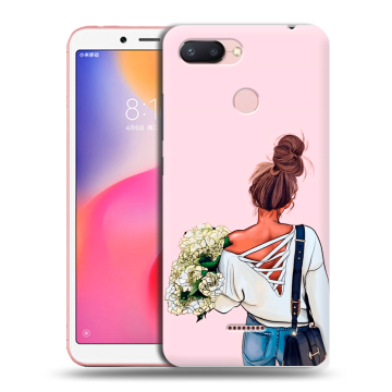 Силиконовый чехол на Xiaomi RedMi 6 с принтом Девушка и букет Силиконовый чехол на Xiaomi RedMi 6 с принтом Девушка и букет