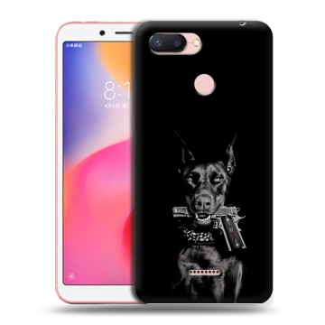 Силиконовый чехол на Xiaomi RedMi 6 с принтом Доберман и пистолет Силиконовый чехол на Xiaomi RedMi 6 с принтом Доберман и пистолет