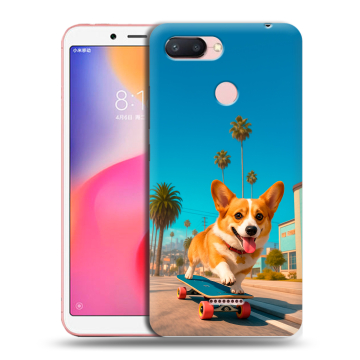 Силиконовый чехол на Xiaomi RedMi 6 с принтом Корги на скейте Силиконовый чехол на Xiaomi RedMi 6 с принтом Корги на скейте