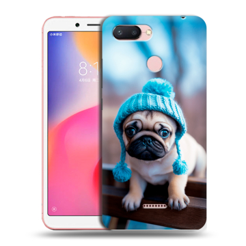 Силиконовый чехол на Xiaomi RedMi 6 с принтом Мопс в шапке Силиконовый чехол на Xiaomi RedMi 6 с принтом Мопс в шапке