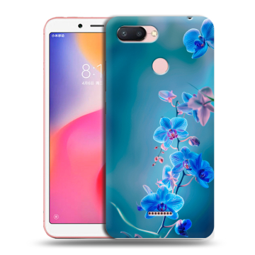 Силиконовый чехол на Xiaomi RedMi 6 с принтом Голубые цветы Силиконовый чехол на Xiaomi RedMi 6 с принтом Голубые цветы