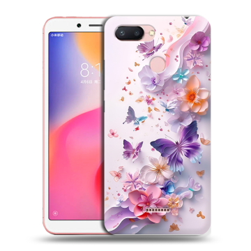 Силиконовый чехол на Xiaomi RedMi 6 с принтом цветы бабочки Силиконовый чехол на Xiaomi RedMi 6 с принтом цветы бабочки