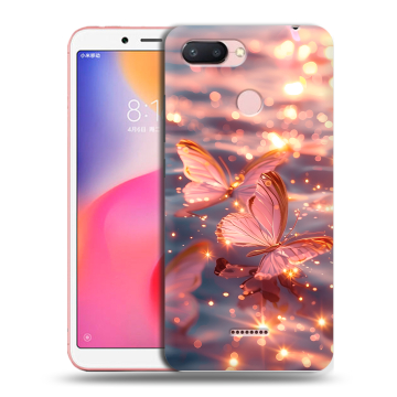 Силиконовый чехол на Xiaomi RedMi 6 с принтом бабочки розовые Силиконовый чехол на Xiaomi RedMi 6 с принтом бабочки розовые