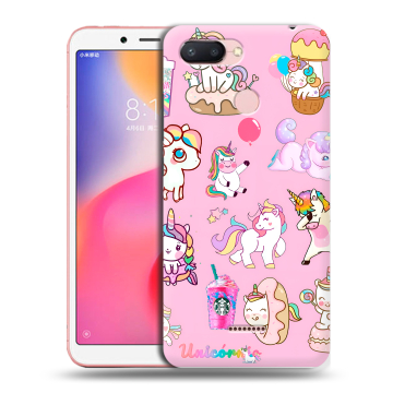 Силиконовый чехол на Xiaomi RedMi 6 с принтом розовые единороги Силиконовый чехол на Xiaomi RedMi 6 с принтом розовые единороги